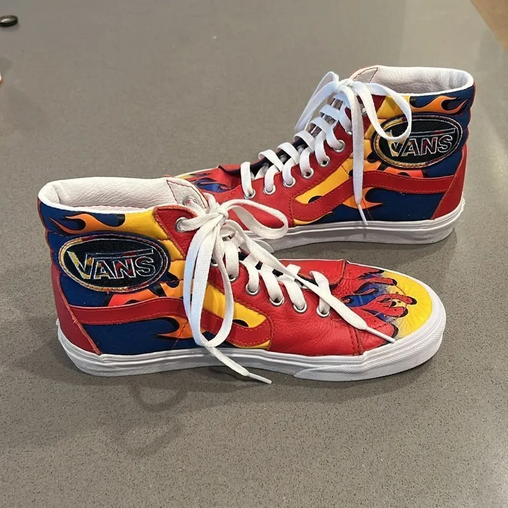 Vans Sk8-Hi Racer Leather and Canvas Sneaker in Awesome Red / True Blue